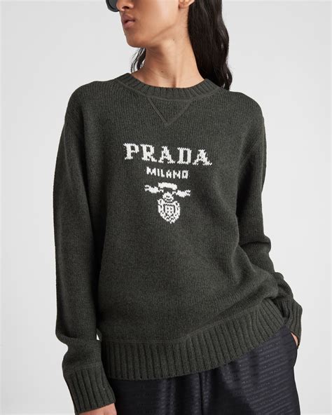 cashmere and wool prada logo crew-neck sweater